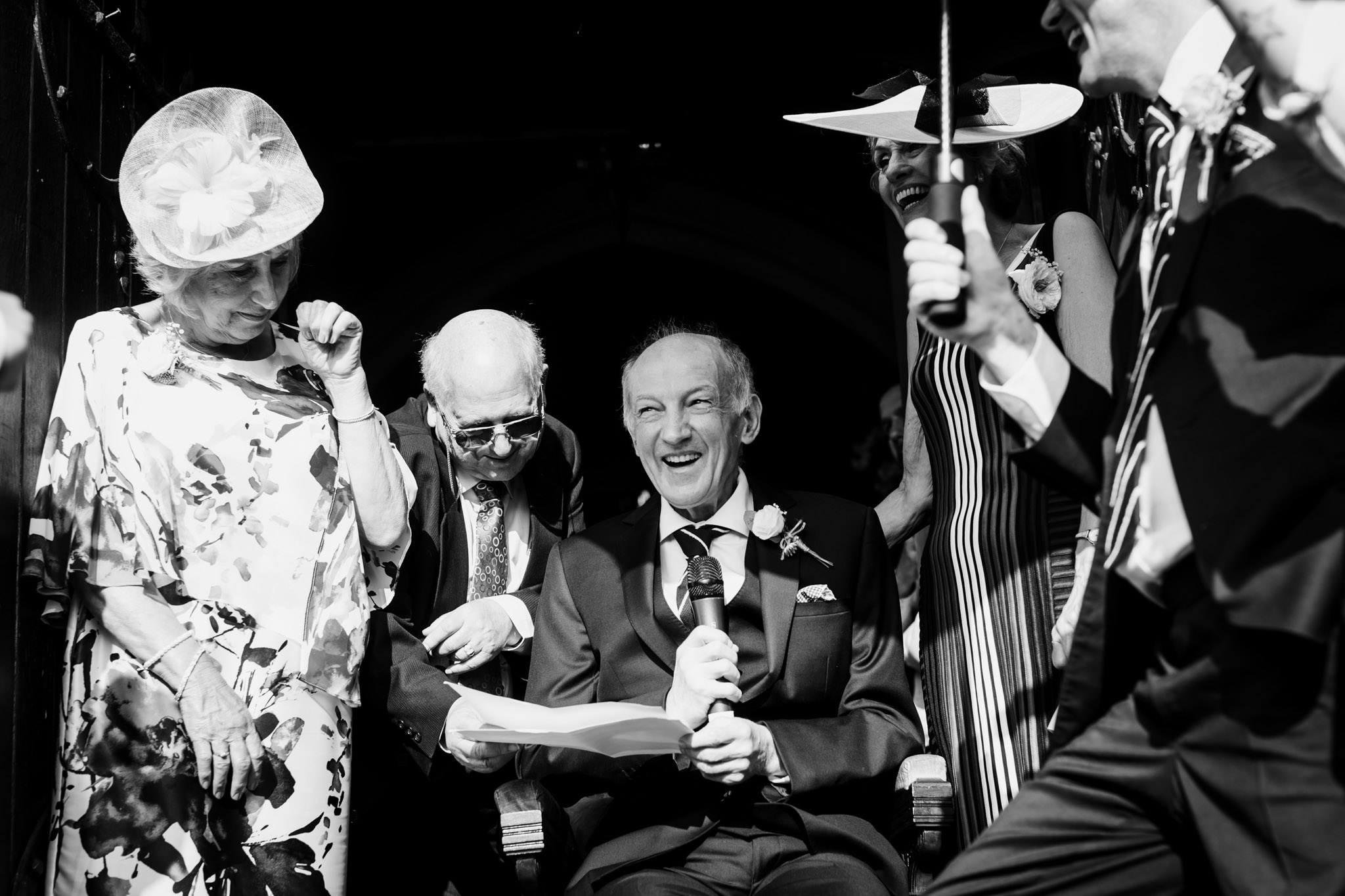 a dad in a wheelchair gives his speech to his daughter huntsham court devon polish wedding