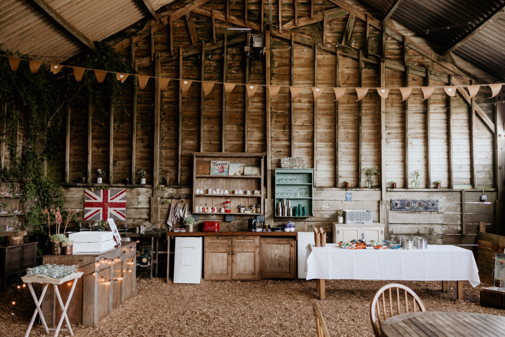 the open sided drinks reception barn at east soar farm outdoor experience