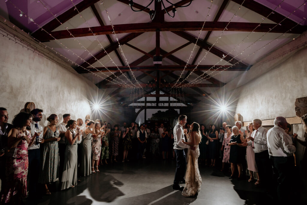first dance in the barn at upton barns and walled garden