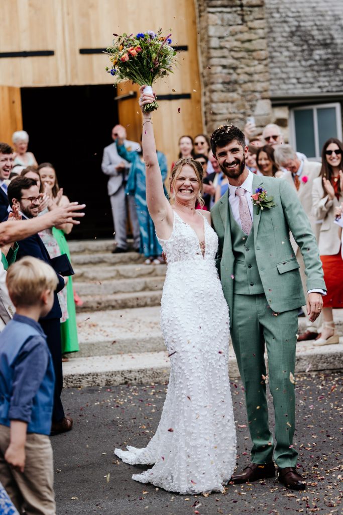celebrating the confetti at the great barn in devon