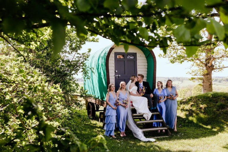 the wedding party with the gypsy caravan at higher eggbeer