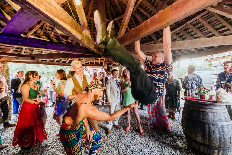 hanging from the rafters and dancing