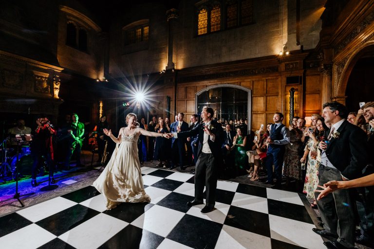 first dance on the chequered dancefloor at bovey castle