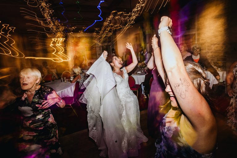 bride dances with friends in tavistock
