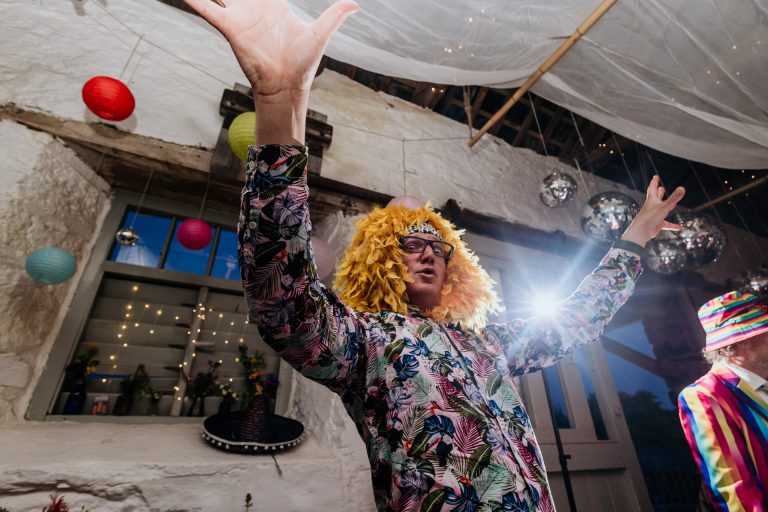 dancing with a crazy wig and facial expression