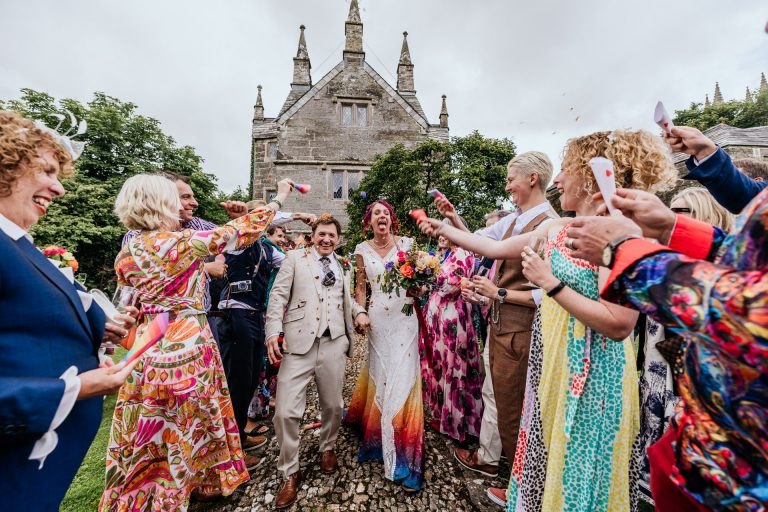 confetti sticks to the brides tongue at a bradstone manor wedding
