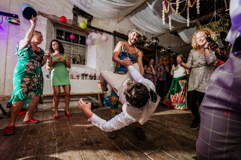 guests dance crazily at a bradstone manor wedding